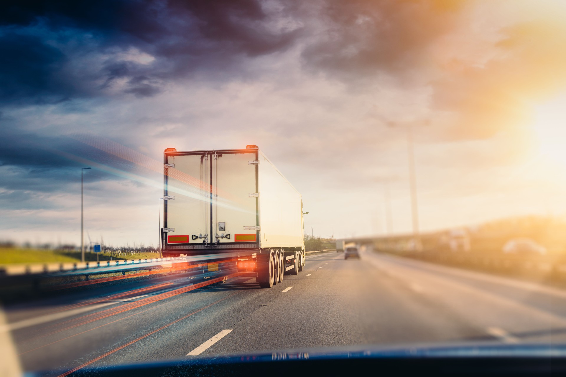 Lorry on a motorway in motion